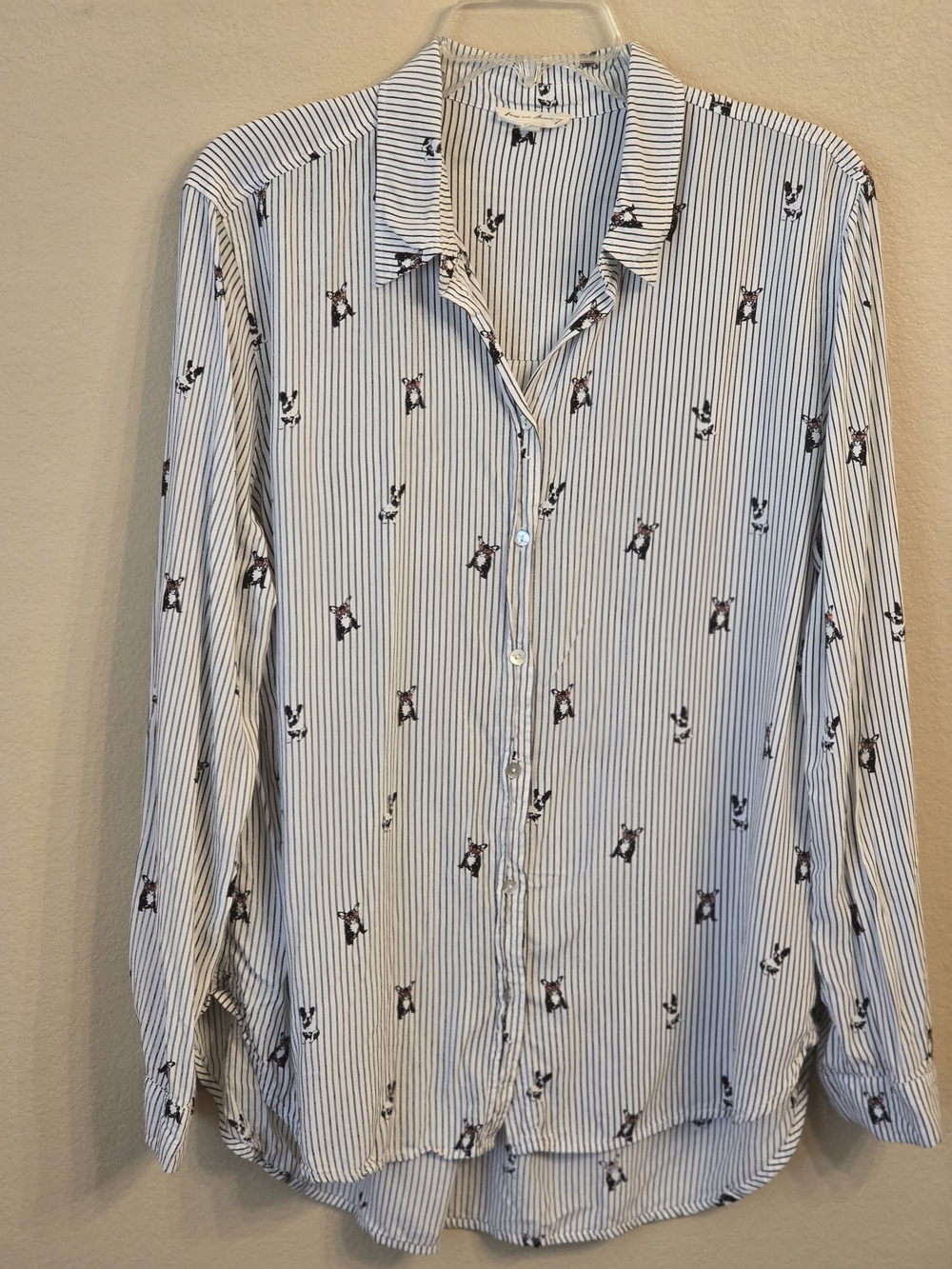 Jane and Delancey Navy and White Striped Button-Down with Frenchies Size XL